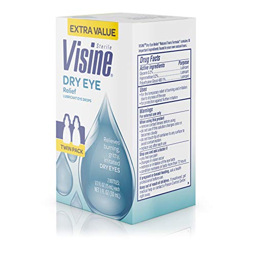 Visine Dry Eye Relief Lubricant Eye Drops for Irritated & Dry Eyes, 0.5 fl. oz (Pack of 2)