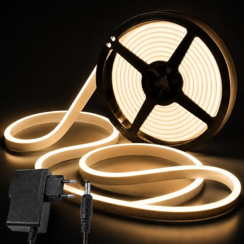 Image of HEADLY 16.4 Feet LED Neon Strip Lights, with 12V Adapter, Waterproof IP65, Silicone Flexible Rope Light for Home Wall Decor | Neon Lights | 5 Meter |
