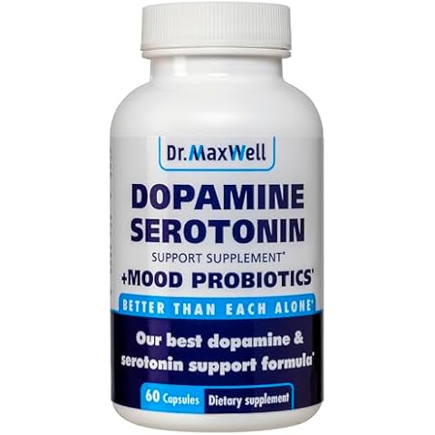 Serotonin and Dopamine Supplements with Mood Probiotic, 5in1 Support for (1) Dopamine (2) Serotonin (3) Mood (4) Relaxation (5) Focus & Brain, 60 Capsules Cover