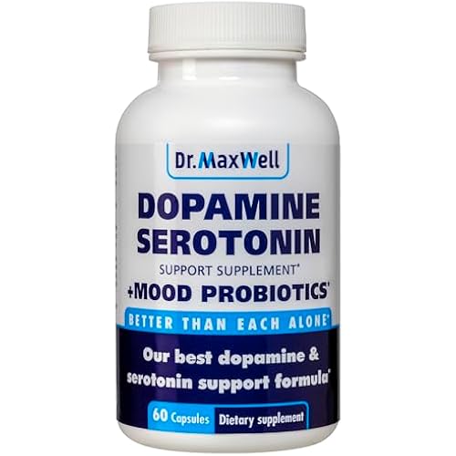 Dr. Maxwell Serotonin and Dopamine Supplements with Mood Probiotic, 5in1 Support for (1) Dopamine (2) Serotonin (3) Mood (4) Relaxation (5) Focus & Brain, 60 Capsules