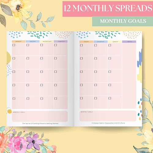 Image of LAURET BLANC 12Months Undated Planner, 12 Monthly Spreads, 52 Weekly Spreads, Habit Tracker, Utility Pages, Paperback (Bloom Where You Are Planted)