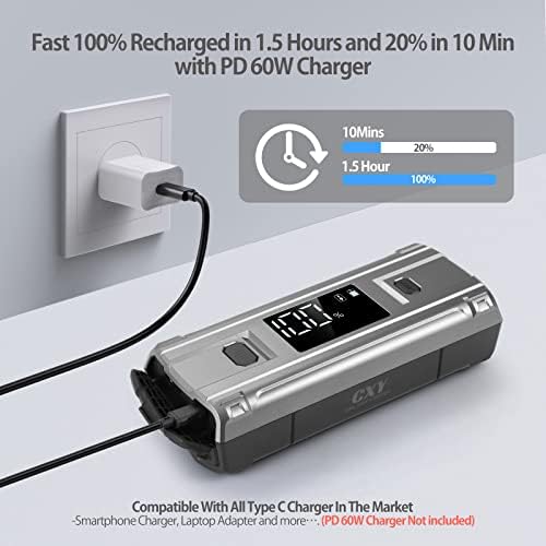Akumulator samochodowy booster marki Cxy 2000 A, 20 000 mAh, przenośny rozrusznik akumulatorowy, bateria booster PD 60 W (do 8,5 l benzyny lub 6,0 l diesla), akumulator do uruchomienia samochodu 12 V