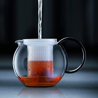 Bodum - 1842-01GVP - Assam - Théière à Piston en Verre - Filtre et Couvercle en Plastique - 0.5 L - Noir