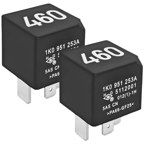 460 1K0951253A Relay (Pack of 2) – 12VDC 30A 4-Pin SPST Automotive Relay for Audi A3 (2015-2022), VW Golf (2015-2021) - Fixes P068A & P0230 Codes