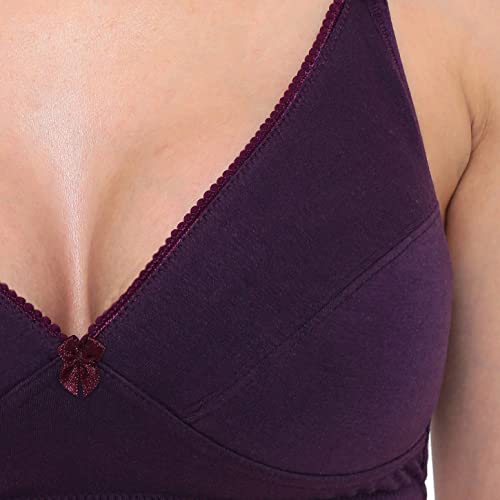 Image of Laavian Women's Wirefree Non Padded Plunge Neck Bra with Elasticated Support Band and Adjustable Shoulder Straps