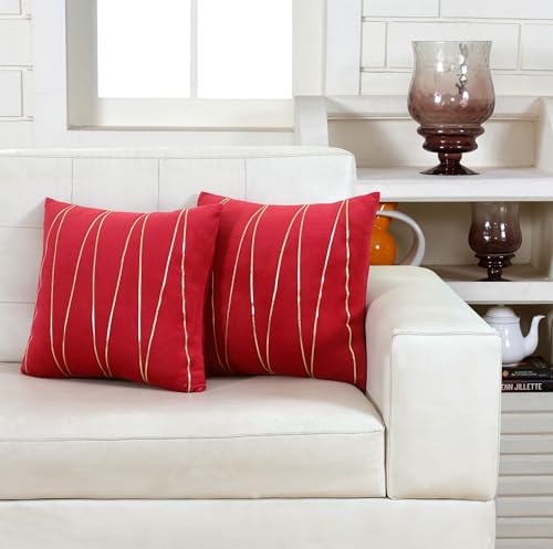 Image of Amazon Brand - Umi Gold Leather Striped Pack of 2 Throw Pillow Covers Velvet Decorative Cushion Covers Cases for Sofa Bedroom Livingroom Car 22 x 22 in Wine Color