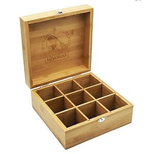 Theebox van bamboe h x b x d: ca. 10 x 22 x 22 cm theekist met 9 vakken theezakjesbox van hout (bamboe) met afsluitbare…