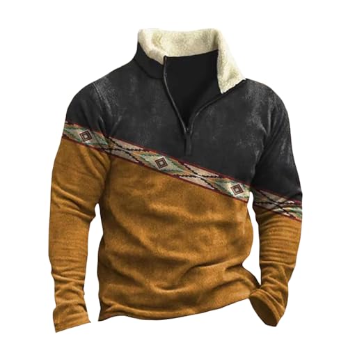 Bengbobar Aztec Sweatshirt for Men Retro Western Jacket Casual 1/4 Zip Long Sleeve Pullover Cowboy Shirts Mens Country Tops