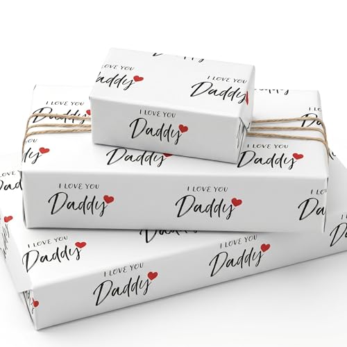 WAPLIGHAL Fathers Day Wrapping Paper for Men I Love You Daddy Heart Gift Wrap for Dad Fathers Day Birthday Gifts 4 Sheets 28 x 40