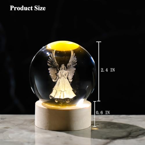 Estatua Ángel Guardián de Cristal con Base de Madera 60mm miniatura 4