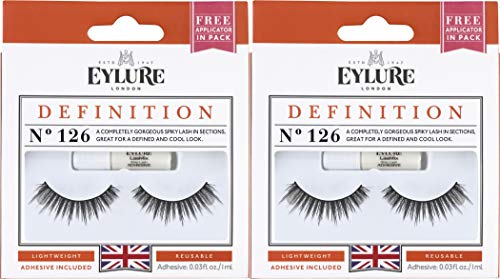 Eylure Dramatic False Lash, Style No. 126, Reusable, Adhesive Included, 2 Pairs