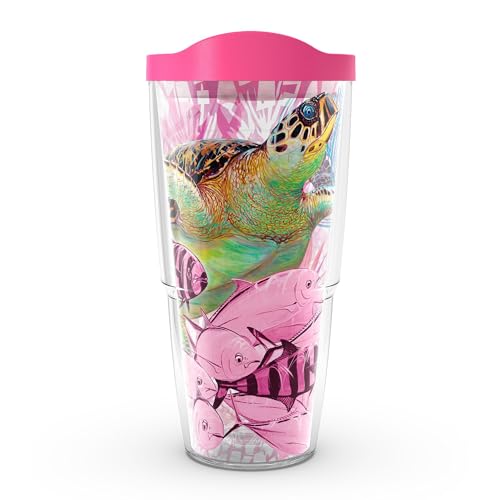 Tervis Guy Harvey Made in USA Double Walled Insulated Tumbler Travel Cup Keeps Drinks Cold & Hot, 24oz - Classic, Breast Cancer Awareness Turtles