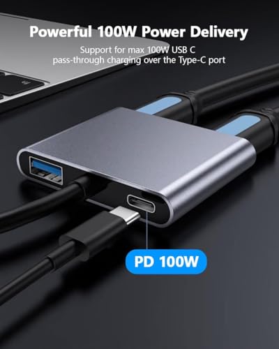 Image of USB C to Dual HDMI Adapter 4K30hz, Type C to HDMI Splitter for 2 Monitors, 4 in 1 USB C Hub 2 HDTV, USB 3.0, 100W PD, Extended Display for MacBook Air /Pro Thunderbolt 4, Multiport Two Screen Dongle