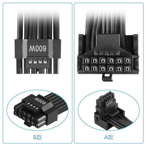 Cavo di alimentazione ATX3.0 12VHPWR da 2,3FT, PCI-e 5.0 12VHPWR ATX3.0 600W Cavo di alimentazione ad alta corrente da 16 pin maschio a maschio (Type B) - Alimentatore - Immagine 1