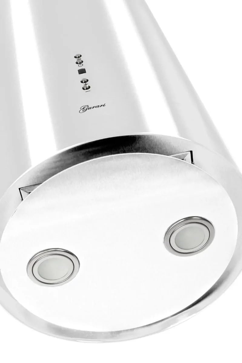 GURARI GCH I 385 36 WH Prime N - Campana extractora de isla redonda de 36 cm, color blanco, 1000 m³/h, 4 niveles, pantalla, iluminación LED