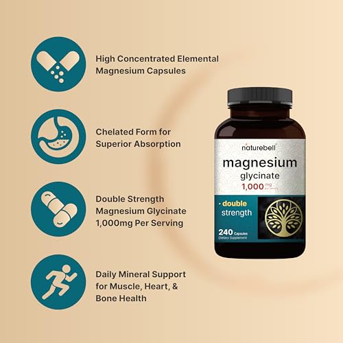 NatureBell Magnesium Glycinate 1,000mg, 240 Capsules | 500mg per Capsule | 100% Chelated & Purified | Sleep, Muscle & Nerve Support | Non-GMO, Gluten-Free - Image 4