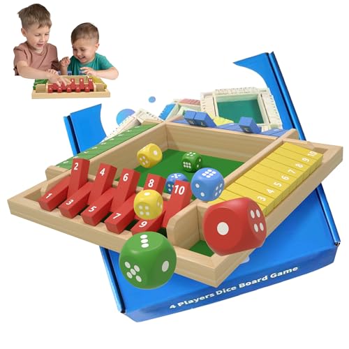 DEUXYU Shut The Box Spiel, W&uuml;rfelspiel Brettspiel mit 8 W&uuml;rfel, Shut The Box f&uuml;r 4 Spieler, Shut The Box Bunt zum Mathematik Lernspielzeug, Holzspiele W&uuml;rfelspiel Brettspiel f&uuml;r Kinder Erwachsene