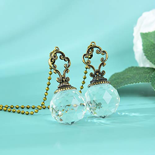 Image of Set of 2 Vintage-Style Clear Fan Pull Ceiling Fan Chain Pulls Crystal Prism Ball