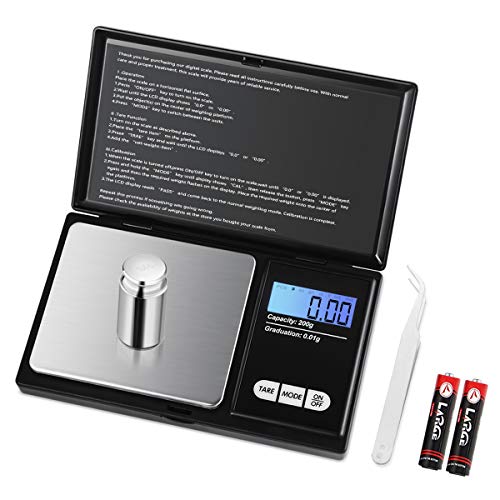 Brifit Balance de Précision, Balance de Precision 0.01g, 200g/0.01g, 100g de Poids D'étalonnage et Pincettes Électrostatiques, Balance de Cuisine avec Écran LCD, avec Fonction de Tare (Noir)
