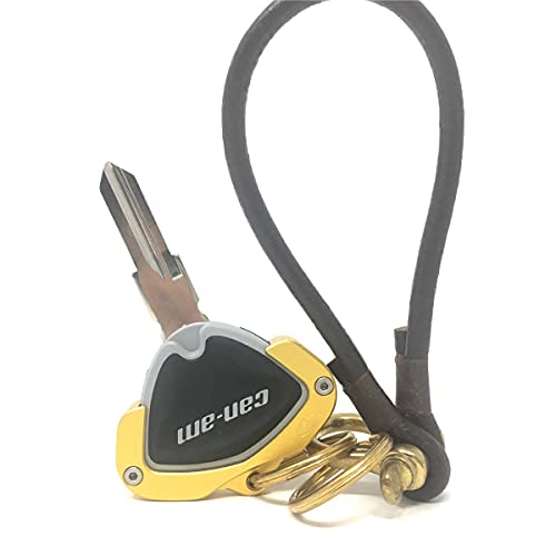 Image of Key Holder for CAN AM Spyder F3 RT RT-S ST RSi Accessory Key Hole Cover Yellow with Dark Leather Strap Ver3.0