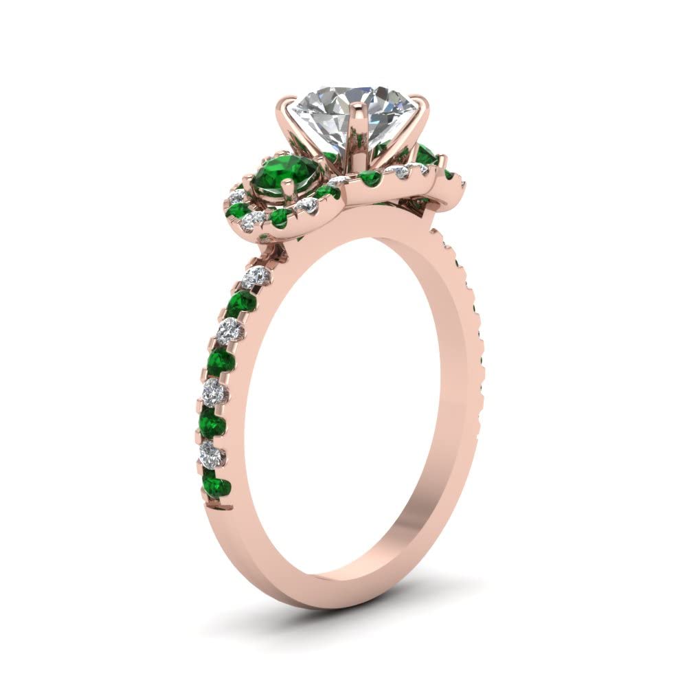 55Carat Elige tu delicado anillo de compromiso de 3 piedras con halo de diamantes de circonita cúbica, chapado en oro rosa, forma redonda, joyería de uso diario, joyería de boda, regalos hechos a mano