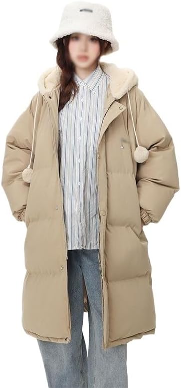 Lambskin Hooded Cotton Padded Jacket for Women Mid Length Winter Warm Coat