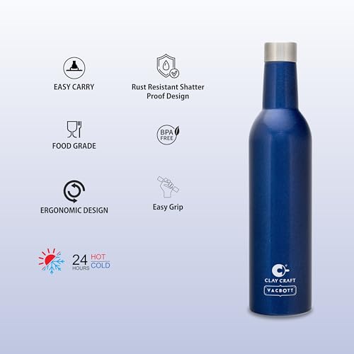 Image of Clay Craft Vacbott IVY Wine Double Walled|18 Hours Hot and 24 Hours Cold Water Vacuum Insulated Flask Bottle|1 Pcs|760 ml Water Bottles|Travelling|BPA-Free|BIS Certified|1Year Limited Warranty