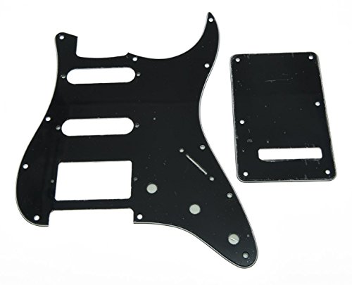 KAISH 11 Hole ST/Strat Style Pickguard HSS Pick Guard with ST Back Plate Tremolo Trem Cover for USA/Mexico Stratocaster/Strat Black 3 Ply