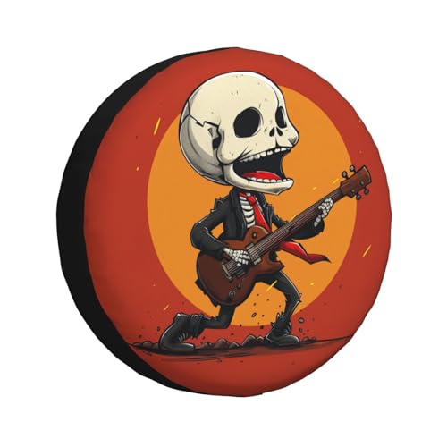 Image of Skeleton Playing Guitar Spare Tire Cover, Universal Wheel Tire Cover Funny Skull Skeleton Tire Protectors for Trailer RV SUV Truck Camper 14 Inch