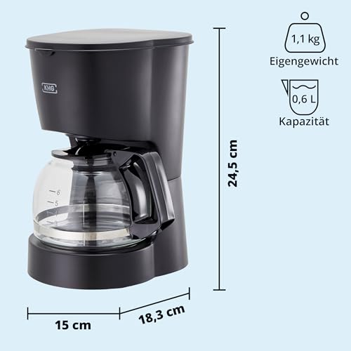 KHG Kaffeeautomat KA-127 (S) aus Kunststoff in schwarz, Kapazität für 5 Tassen, mit Glaskanne 600 ml, Warmhaltefunktion für ca. 30 Minuten, Permanentfilter, Abschaltautomatik – Bild 4