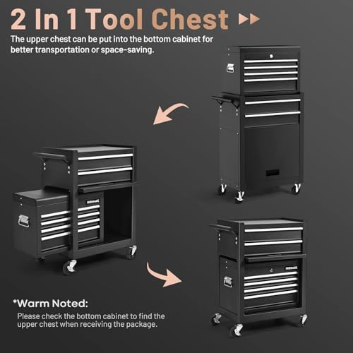 Image of Goplus 6 Drawers Tool Chest, 2-in-1 Rolling Tool Box with Universal Lockable Wheels, Protective Liner, Detachable, Auto Lock, Metal Tool Storage Cart, Heavy Duty Tool Cabinet for Garage Shop