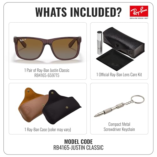 Image of Ray-Ban RB4165 JUSTIN CLASSIC Square Shaped Sunglasses for Men with Official RAYBAN Eyewear Kit