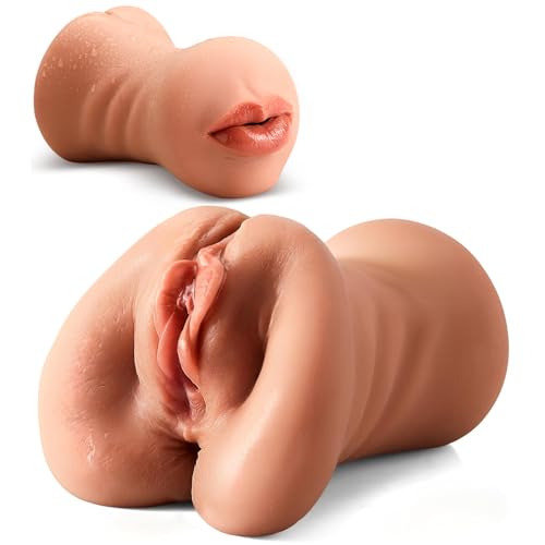 3 in 1 Male Masturbator Pocket Pussy Sex Toys for Men 3D Textured with Realistic Sexy Mouth Vagina and Tight Anus Mens Stroker Deep Throat Oral Adult Sex Doll for Man Masturbation Pleasure