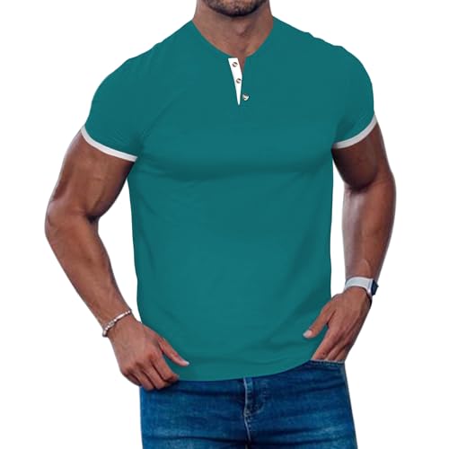 Gnvviwl Men's Casual Stretchy Henley Shirts Short Sleeve Fitted T Shirt Soft Stylish Tee Tops Lake Blue — view 2