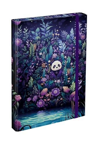 Baagl Heftbox für Schulranzen - Heftmappe A4 für Kinder mit Gummiband und Innenklappen - Sammelmappe, Sammelbox mit Gummizug für Jungen (Jungle Panda)