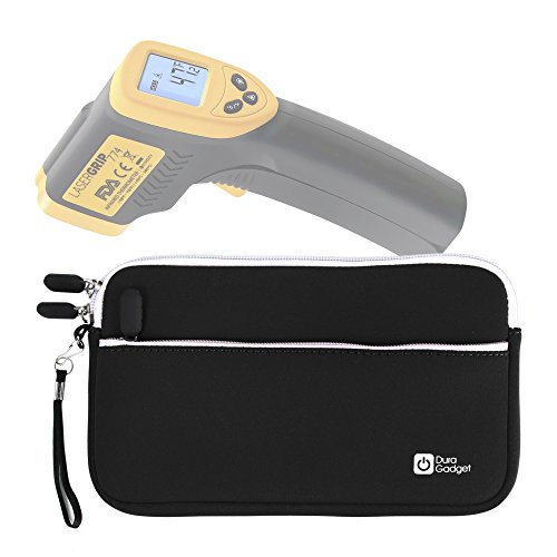 DURAGADGET Lasergrip 1080 Non-Contact Digital Laser Infrared Thermometer Case - Black 7 Inch Water & Scratch-Resistant Neoprene Zip - Stay Protected in Style!