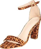 Maße: ca. Blockabsatz 8,9 cm Cambridge Select Damen Classic Single Band Open Toe Knöchelriemen, Blockabsatz Sandale, Orange (Leopard Imsu), 35.5 EU