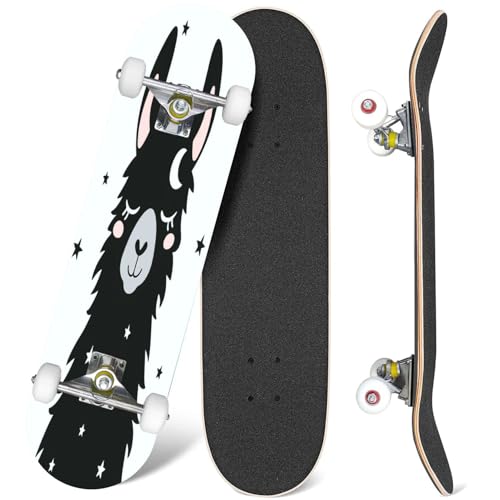 Cartoon Llama Skateboard with Motivational Quote