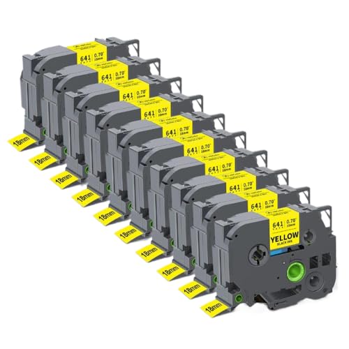 18mm�݊����x���e�[�vTZE241 TZE141 TZE641 5PCS�܂���10PCS�I�v�V�����́APTH500 PTE300���x���v�����^�[�œ��삵�܂�(10PK Black on Yellow)