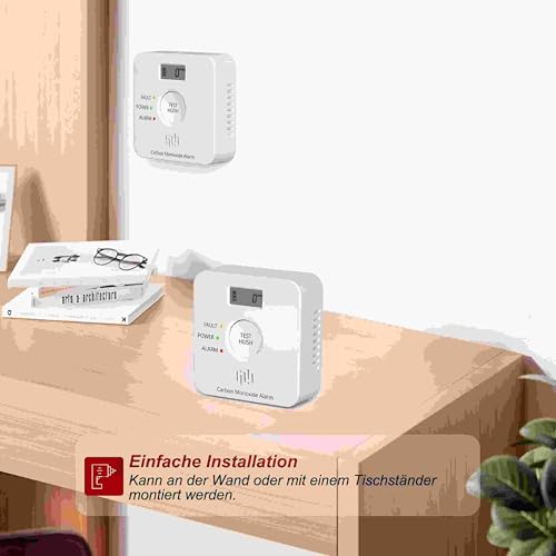Kohlenmonoxid Melder, 10-Jahres-Batterie CO melder mit LCD-Display und Silent-Test-Taste, EN50291 konform, Kohlenmonoxid-Warner (TCS0202A) – Ansicht 6