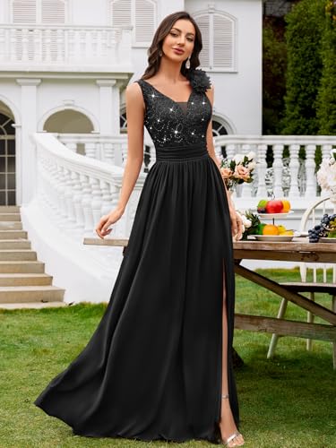Image of Miusol Women's Vintage V-Neck Sequined Split Formal Evening Maxi Dress