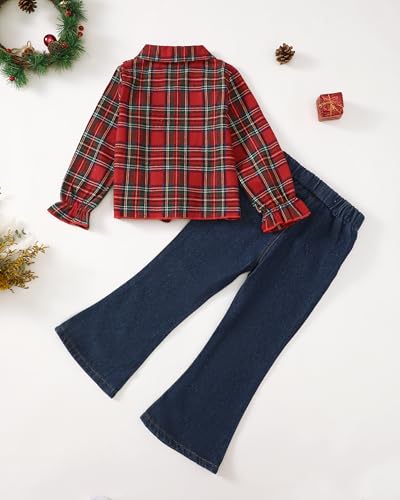 Kids Little Toddler Girl Clothes Button Down Tie Front Shirt + Bell Bottoms Jeans Girls 2 Piece Outfits Clothing Set3