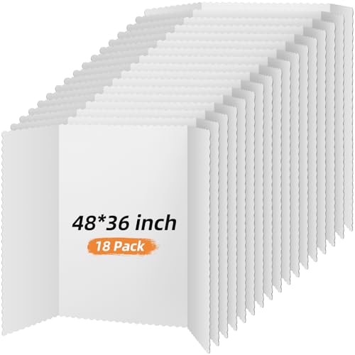 Image of Ctosree 18 Pcs 48 x 36 Inch Tri Fold Poster Board Bulk for Display,White | Science Fair Project,Classroom Display Paperboard, Single Wall Build, Lightweight Presentation Board,3 Panels