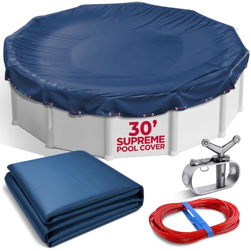 30 ft Round Pool Cover for Above Ground Pools, Above Ground Pool Cover, Swimming Pool Cover, Winter Pool Cover, Keeps Out Debris, Cold and UV Resistant, Supreme Mesh, Navy Blue