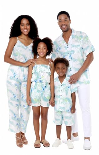 Image of Hawaii Hangover Family Matching Hawaiian Clothes, Orchid Breeze White | Family matching Hawaiian outfits, Orchid Breeze White, lightweight rayon, machine washable, tropical floral print, luaus