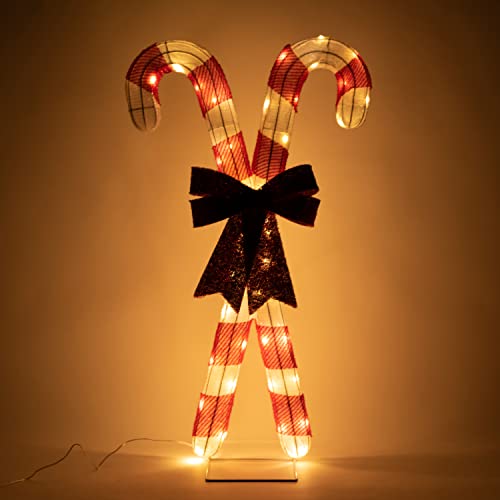 Joiedomi 33.6" Christmas Candy Canes Tinsel Yard Light Decorations 50 Pre-Lit Led Warm White Lights With Metal Stakes For Indoor Outdoor Yard Holiday Décor, Christmas Event, Christmas Eve Night Décor #TOP7