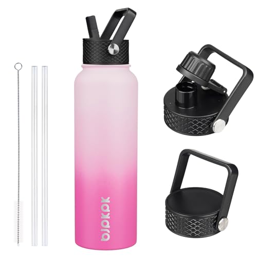 BJPKPK 40oz Stainless Steel Insulated Water Bottle with 3 Lids, Sakura - BPA Free Leakproof Thermos Bottle for Sports & Gym