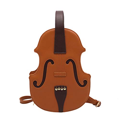 Xuebai Forme de Violon PU Sac à Dos en Cuir Sac à Main Scolaire Sac à Dos de Voyage pour Adolescent Fille Sac à Dos Marron Cover
