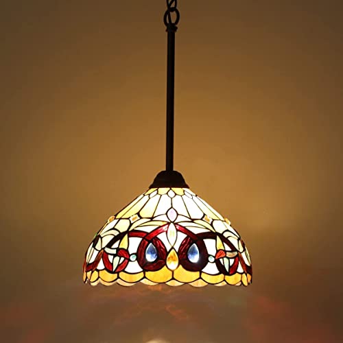 Tiffany Mini Pendant Light Victorian Rustic Style Stained Glass Hanging Lamp for Kitchen Island Dining Room Hallway
