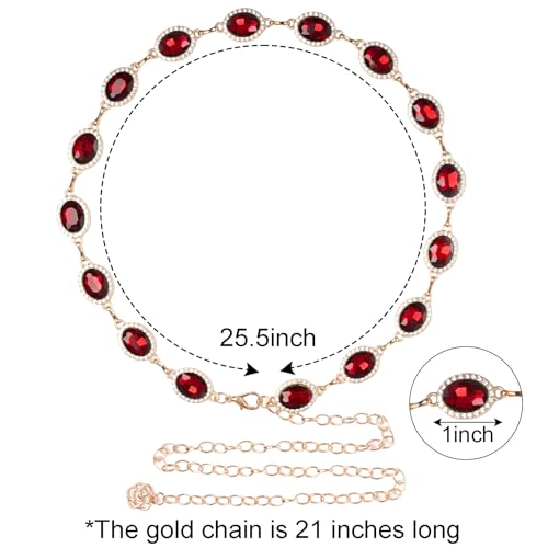 Red Gem Waist Belt Halloween Women Cosplay Waist Chain Adjustable Costume Rhinestone Belt for Cosplay Accessories2